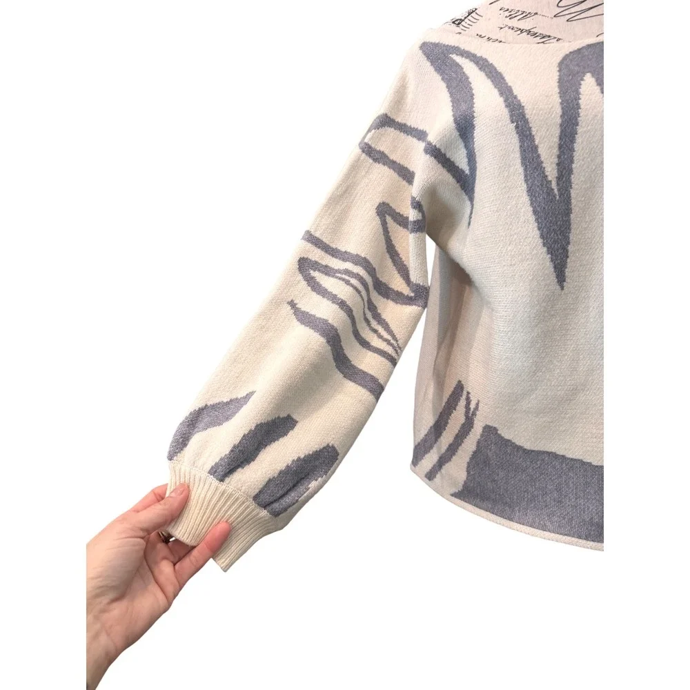 Womens Abstract Graphic Lantern Sleeve Knit Sweater - Picture 3 of 5